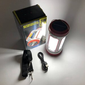 Ліхтар кемпінговий з сонячною панеллю 5158-LED-COB power bank, кемпінговий ліхтар-лампа. Колір: червоний