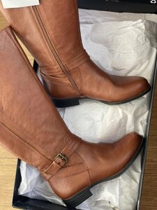 Жіночі коричневі чоботи люкс якості із широкоб халявою з натуральної шкіри Naturalizer