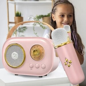 Портативна Колонка для караоке Bluetooth з мікрофоном на акумуляторі Акустична система Рожевий