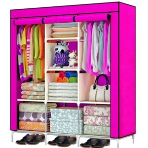 Складана тканинна шафа, шафа для одягу Storage Wardrobe 88130 на 3 секції Рожева