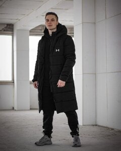 Зимовий подовжений пуховик чорний UA