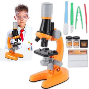 Дитячий мікроскоп зі збільшенням 100х-1200х і аксесуарами HA-148 Жовтогарячий