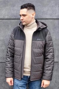 Сіра утеплена куртка з капюшоном DV-109-grey