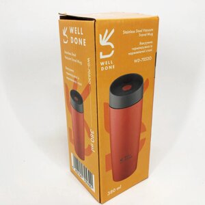 Термокухоль Well Done WD-7053O вакуумний 380 мл, Якісний термос для дому. Колір: помаранчевий