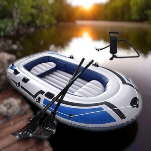 Надувний човен JR-230 тримісний, 230125 см, для риболовлі, відпочинку та туризму біло-синій