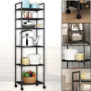 6-рівневий підлоговий стелаж для зберігання з роликами, візок для кухні, ванної кімнати, TVT-02
