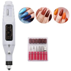 Портативний фрезер-ручка для манікюру 20000 об, BUCOS ZS-100 Білий / Міні фрезер для нігтів