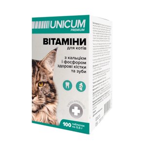 Вітаміни UNICUM premium для котів зуби та кістки 100табл. 50г