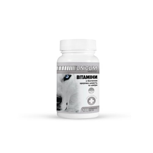 Вітаміни UNICUM premium для собак здорова шерсть та шкіра 100табл. 100г