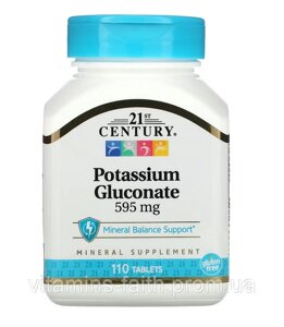Глюконат калію від 21st Century, Potassium Gluconate, 595 мг, 110капсул