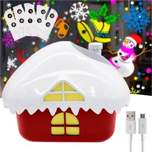 Новорічний нічник проектор від USB + 5 змінних лінз, Christmas Lamp, Зелений / Дитячий проектор світлодіодний