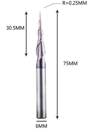 Фреза конусна для ЧПУ R0,25-D6-L75-l30,5 від компанії SOLID TOOLS - фото 1