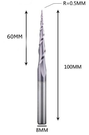 Фреза конусна для ЧПУ R0,5-D8-L100-l60 від компанії SOLID TOOLS - фото 1