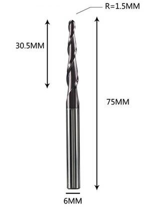 Фреза конусна для ЧПУ R1,5-D6-L75-l30,5 від компанії SOLID TOOLS - фото 1