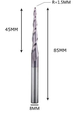 Фреза конусна для ЧПУ R1,5-D8-L85-l45 від компанії SOLID TOOLS - фото 1