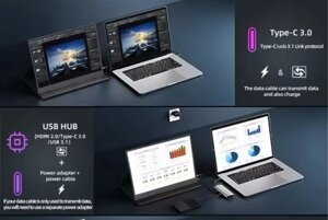 Портативний (Portable) сенсорний IPS Монітор 2К 14 Дюймів 60Hz.