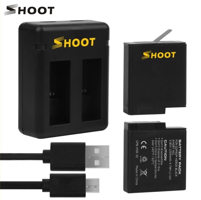 Комплект від SHOOT - 2 шт акумулятора AABAT-001 (AHDBT-501) + зарядний GoPro Hero 5, 6, 7 (код XTGP374) - характеристики
