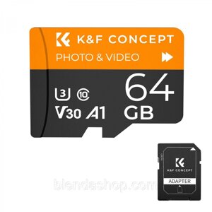 Карта пам'яті K&F Concept Micro SD 64 GB (U3/V30/A1) з адаптером для SD (KF42.0012)