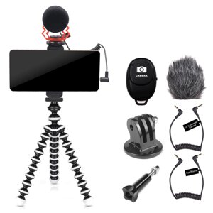 Набір штатив з кріпленням для телефону + кріпленням для екшен камер + мікрофон + пульт комплект VM-D02 KIT 2GO