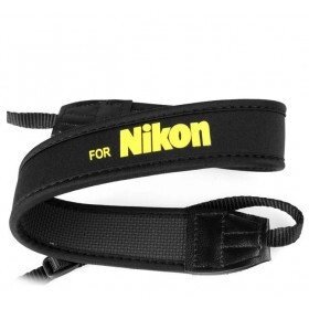 Плечовий шийний ремінь для фотоапаратів NIKON (неопрен) - жовтий напис
