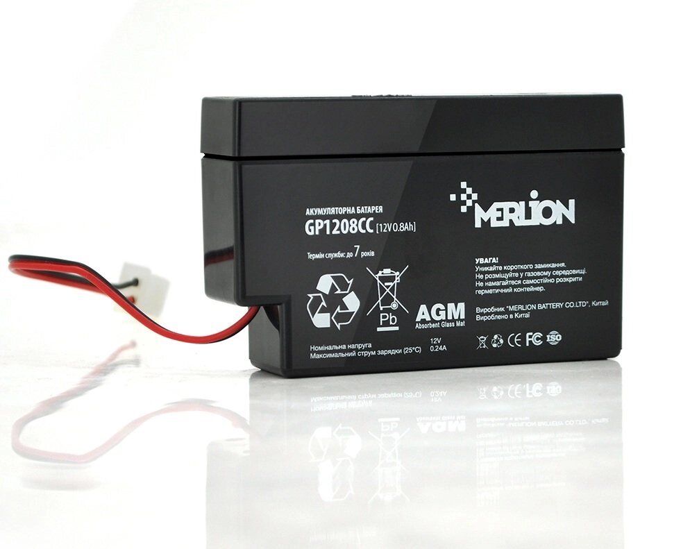 Акумуляторна батарея MERLION AGM GP1208СС 12V 0,8Ah від компанії Центр технічних рішень - фото 1