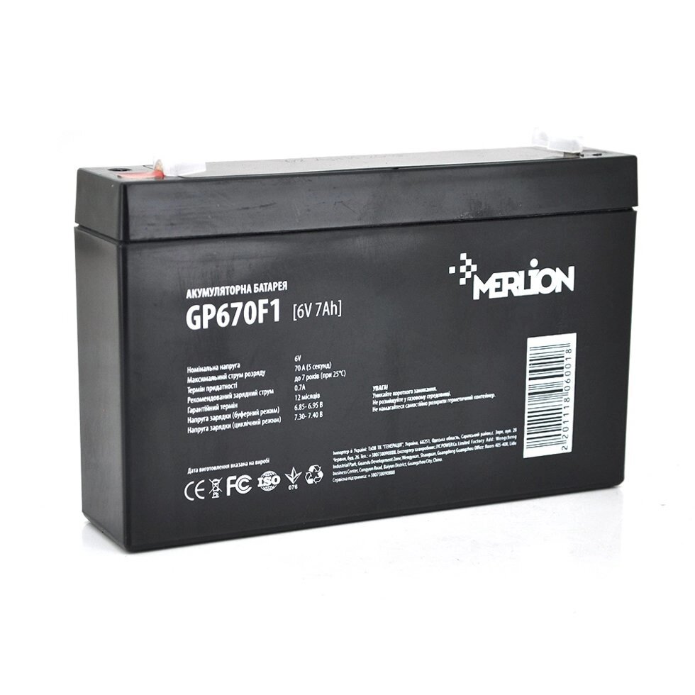 Акумуляторна батарея MERLION AGM GP670F1 6 V 7Ah (150x35x95(100 )) Q10 від компанії Центр технічних рішень - фото 1