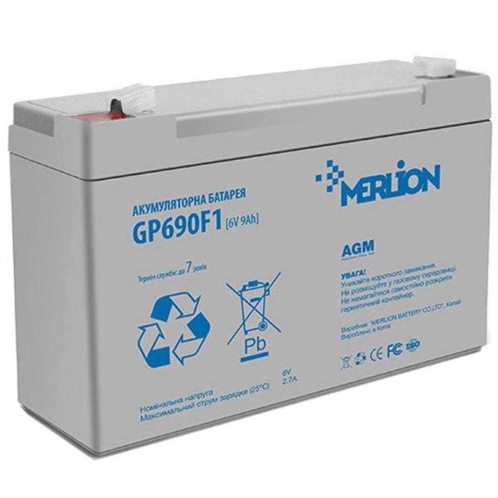Акумуляторна батарея MERLION AGM GP690F1 6 V 9Ah від компанії Центр технічних рішень - фото 1