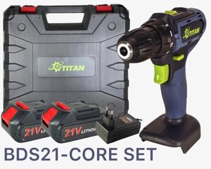 Акумуляторний дриль-шуруповерт Titan BDS21-CORE SET (2 *1,5Ач 21В, з/п, кейс)