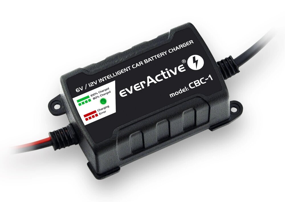 Зарядний пристрій для автомобільних АКБ everActive CBC-1 v2, 6V / 12V, 1A, LED, ультракомпакт, автомат від компанії Центр технічних рішень - фото 1