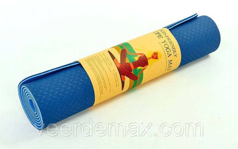 Коврик для йоги и фитнеса Yoga mat 2-х слойный TPE+TC 6mm FI-3046-5 ( 1.83*0.61*6mm) синий-голубой - особливості