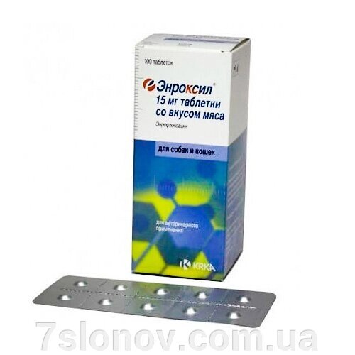 Енроксил таблетки зі смаком м'яса 15 мг №10 KRKA від компанії Інтернет Ветаптека 7 слонів - фото 1