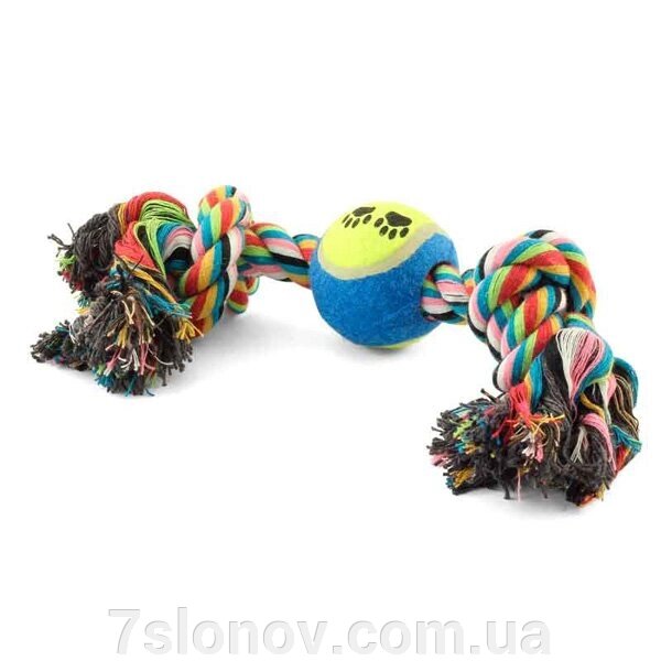 Іграшка для собак канат грейфер 2 вузла з м'ячем 28 см діаметр 6 см від компанії Інтернет Ветаптека 7 слонів - фото 1