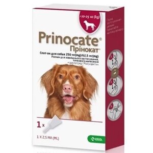 Краплі на холку для собак 10-25 кг Prinocate 2,5 мл від зовнішніх та внутрішніх паразитів №1 KRKA