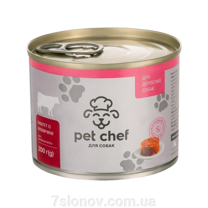 Корм для дорослих котів Pet Chef Пет шеф паштет яловичина консерва 200 г від компанії Інтернет Ветаптека 7 слонів - фото 1