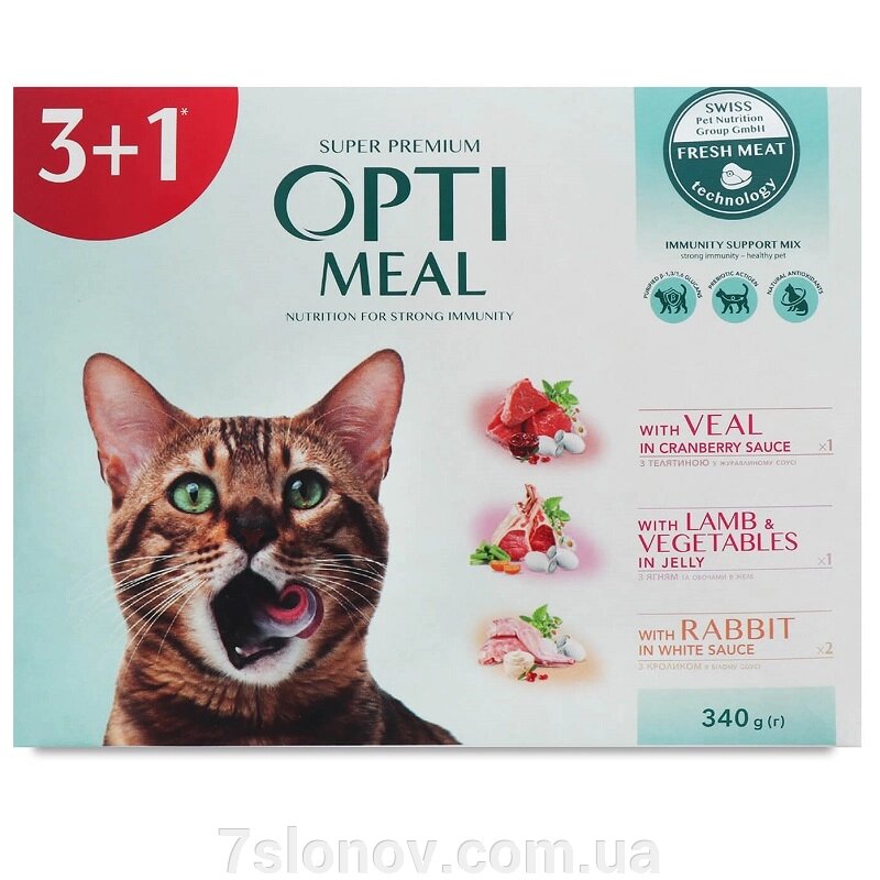 Корм для котів 3+1 Adult Cats Multi Taste №3  із різними смаками 340 г Optimeal від компанії Інтернет Ветаптека 7 слонів - фото 1