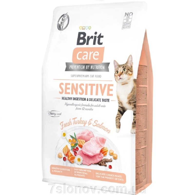 Корм для котів Cat GF Sensitive для вибагливих з індичкою та лососем 2 кг Brit Care від компанії Інтернет Ветаптека 7 слонів - фото 1