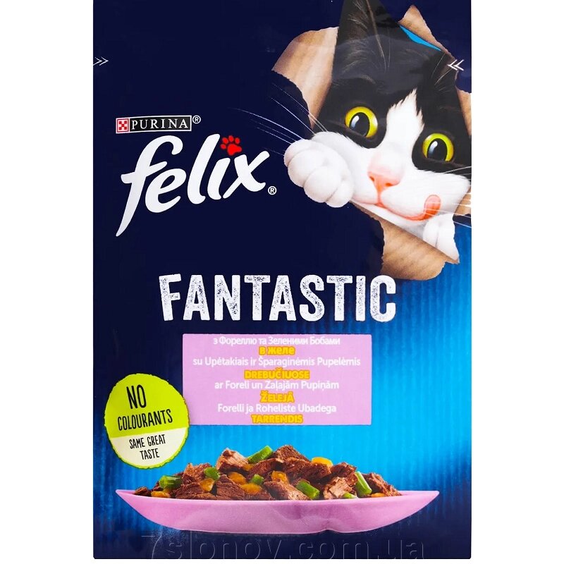 Корм для котів Felix Fantastic з фореллю та зеленими бобами в желе 85 г Purina від компанії Інтернет Ветаптека 7 слонів - фото 1