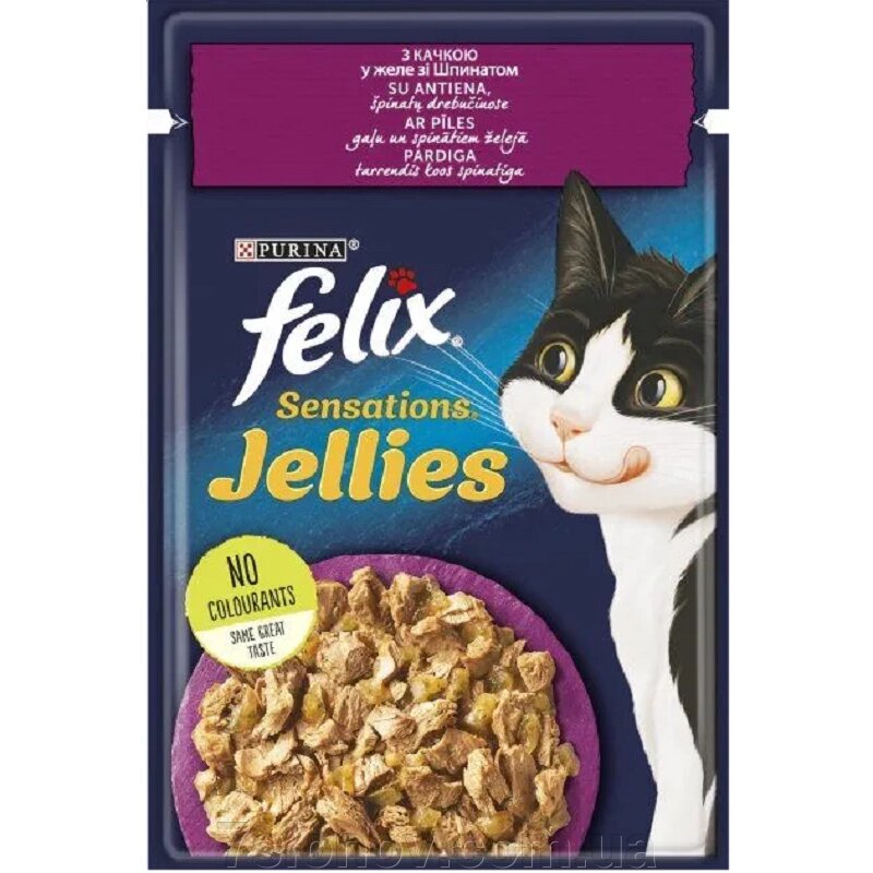 Корм для котів Felix Sensations Jellies з качкою та шпинатом у желе 85 г Purina від компанії Інтернет Ветаптека 7 слонів - фото 1