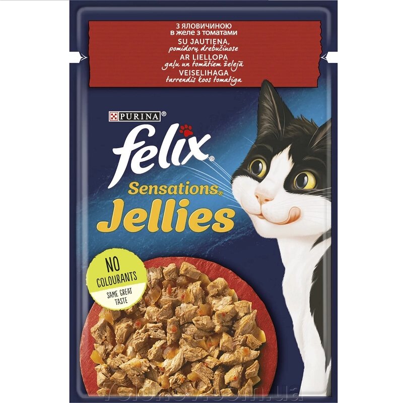 Корм для котів Felix Sensations Jellies з яловичиною та томатами в желе 85 г Purina від компанії Інтернет Ветаптека 7 слонів - фото 1