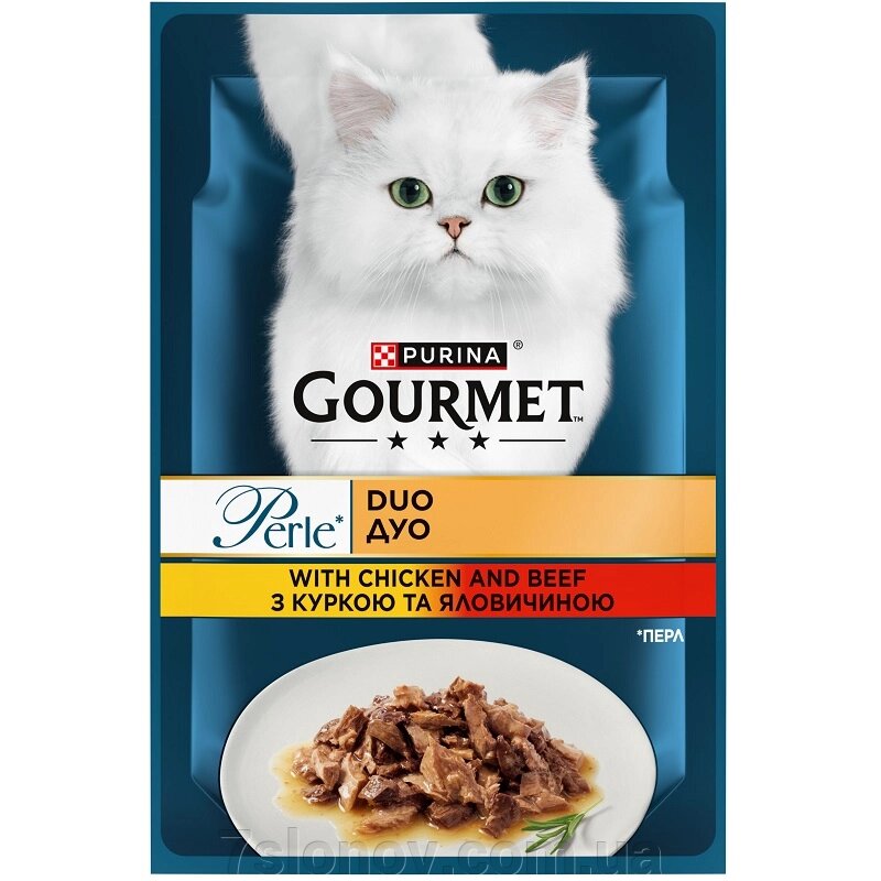 Корм для котів Gourmet Perle Duo з куркою та яловичиною 85 г Purina від компанії Інтернет Ветаптека 7 слонів - фото 1