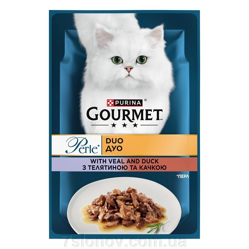 Корм для котів Gourmet Perle Duo з телятиною та качкою у підливі 85 г Purina від компанії Інтернет Ветаптека 7 слонів - фото 1