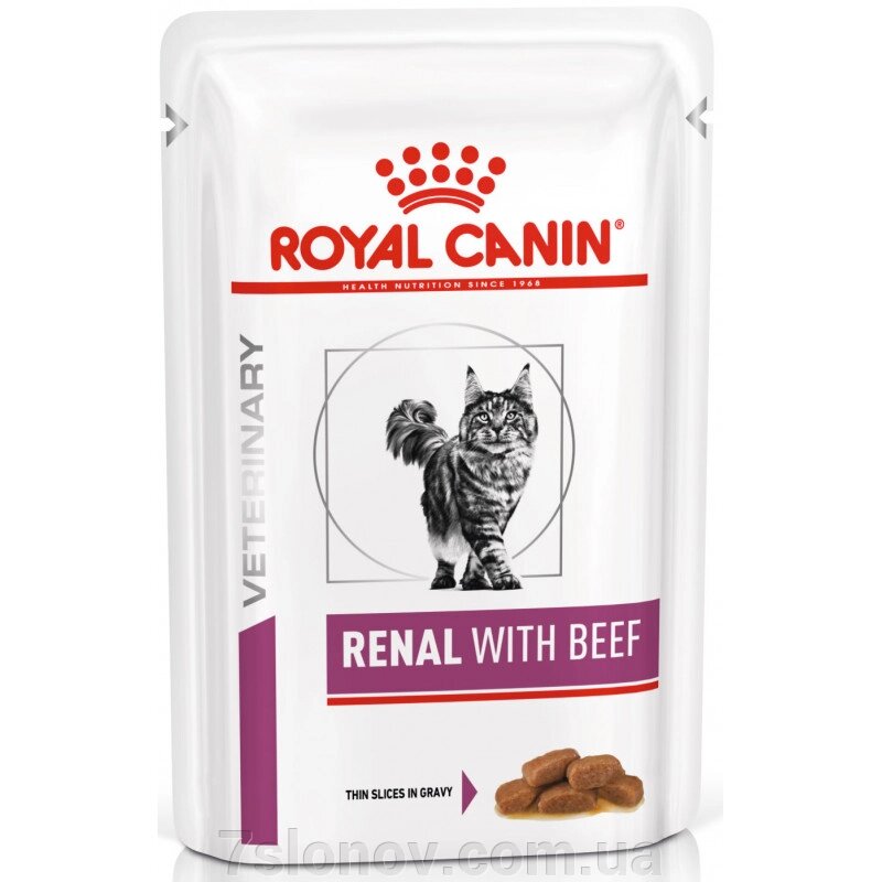 Корм для котів Renal Feline Beef Pouches при хворобах нирок шматочки яловичини у соусі 85 г Royal Canin від компанії Інтернет Ветаптека 7 слонів - фото 1