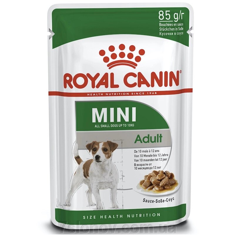 Корм для собак дрібних порід Mini Adult  шматочки у соусі 85 г Royal Canin від компанії Інтернет Ветаптека 7 слонів - фото 1