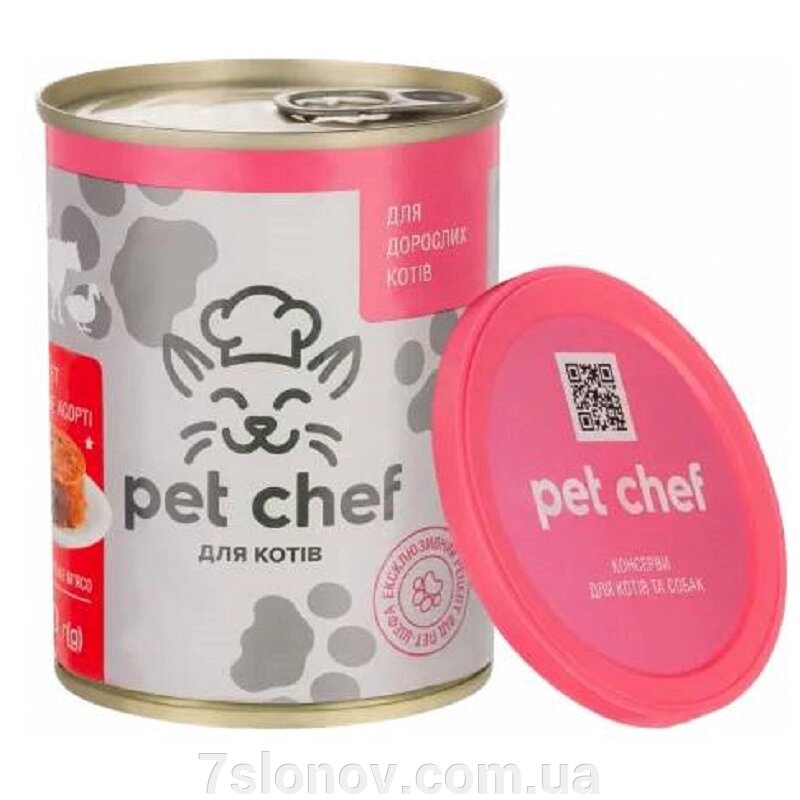 Корм м'ясне асорті для дорослих котів паштет 360 г Pet Chef від компанії Інтернет Ветаптека 7 слонів - фото 1