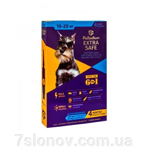 Краплі на холку для собак 10-20  кг Dog Extra Safe 6 in 1 від бліх та глистів №1 Palladium від компанії Інтернет Ветаптека 7 слонів - фото 1