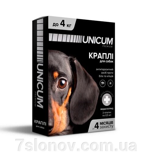 Краплі на холку Unicum Рremium від бліх та кліщів для собак до 4 кг №3 Unicum від компанії Інтернет Ветаптека 7 слонів - фото 1