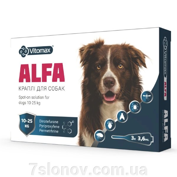 Краплі на загривку Альфа Alfa для собак 10 – 25 кг №1 Vitomax від компанії Інтернет Ветаптека 7 слонів - фото 1