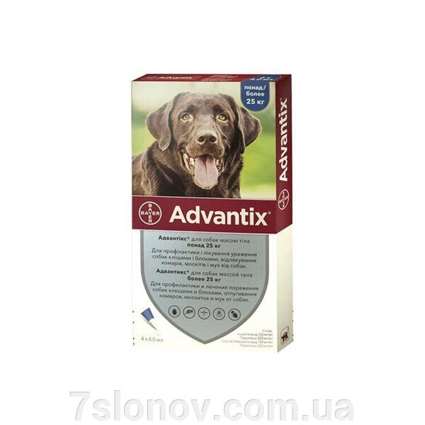 Краплі на загривку для собак більше 25 кг Адвантікс 4 мл від бліх та кліщів №1 Bayer від компанії Інтернет Ветаптека 7 слонів - фото 1