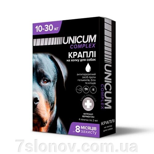Краплі від бліх, кліщів та гельмінтів на загривку Unicum complex для собак 10-30 кг №4 від компанії Інтернет Ветаптека 7 слонів - фото 1
