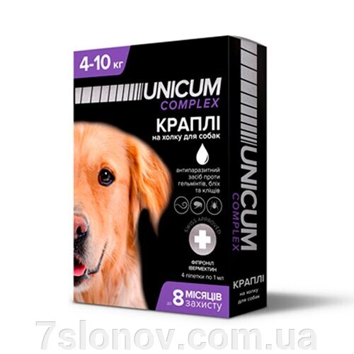 Краплі від бліх, кліщів та гельмінтів на загривку Unicum complex для собак 4-10 кг №4 від компанії Інтернет Ветаптека 7 слонів - фото 1